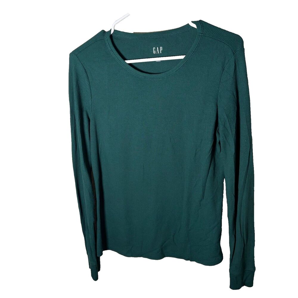 Gap T-Shirt Women's Small Green Thermal Long Sleeve Round Neck Shirt Top